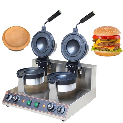 CUTANGELAR Elektrischer UFO-Burger-Waffeleisen, Kommerzieller Doppelkopf-Waffeleisen mit einstellbarem Timer und Temperaturregelung, Antihaft-Platten, Geeignet für Snackbars(Double Head) von CUTANGELAR