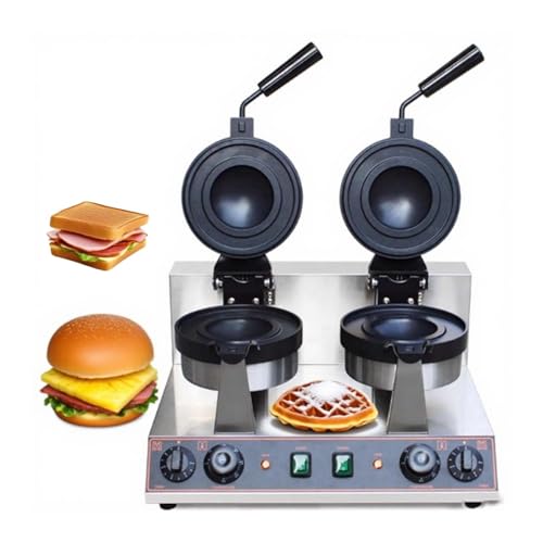 CUTANGELAR Gewerblicher Burger-Waffeleisen mit Doppelkopf und Antihaftbeschichtung, 180° drehbar, Zeit- und Temperaturregelung, ideal für Lieferwagen und Bäckereien(Double Head) von CUTANGELAR
