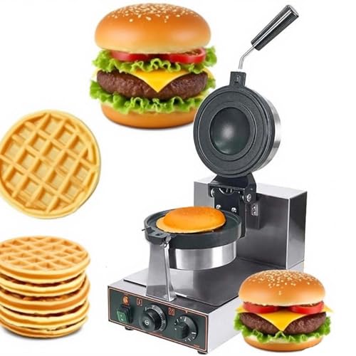 CUTANGELAR Gewerblicher Burger-Waffeleisen mit Doppelkopf und Antihaftbeschichtung, 180° drehbar, Zeit- und Temperaturregelung, ideal für Lieferwagen und Bäckereien(Single Head) von CUTANGELAR