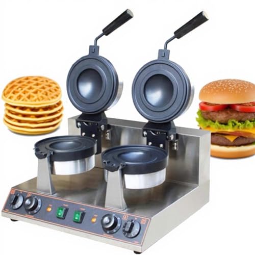 CUTANGELAR Gewerblicher UFO-Hamburger-Waffeleisen, Doppelkopf-Eiscreme-Sandwich-Maschine mit drehbaren Antihaft-Tabletts, ideal für Bäckereien und Gastronomiebetriebe(Double Head) von CUTANGELAR