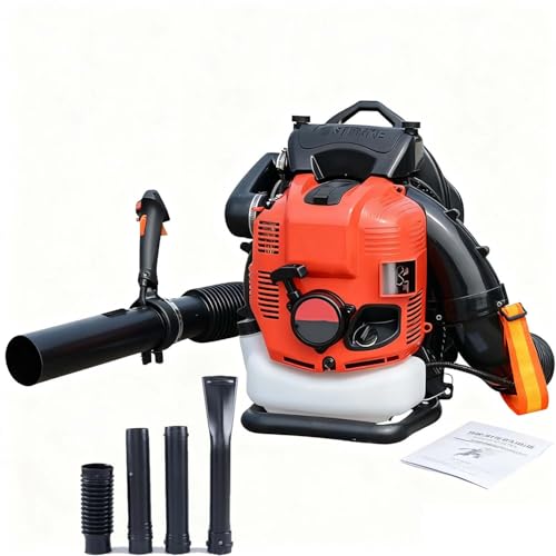 CUTANGELAR Kabelloser 4-Takt Benzin Rucksack Laubbläser, 125cc Motor Leichtes 9.5kg 12PS Design, Verstellbar Für Effektives Blasen Von S-taub, Laub Und Schnee Auf Rasen.(Red) von CUTANGELAR