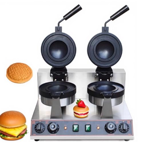 CUTANGELAR Kommerzieller Doppelkopf-Burger-Waffeleisen, Elektrisches UFO-Waffeleisen mit rotierenden Antihaft-Platten, Einstellbarer Timer, Ideal für Restaurants und Gastronomiebetriebe(Double Head) von CUTANGELAR