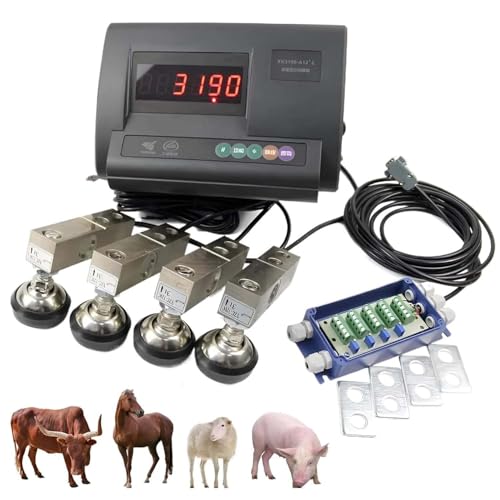 CUTANGELAR Kommerzielles Viehwaagen-Set mit 5000 kg Tragkraft, C3-Genauigkeit, Nivellierfüße, Tierwägesystem für unebene Oberflächen, Edelstahl-Anschlusskasten, für Ziegen-, Schaf- und Schweinefarmen von CUTANGELAR