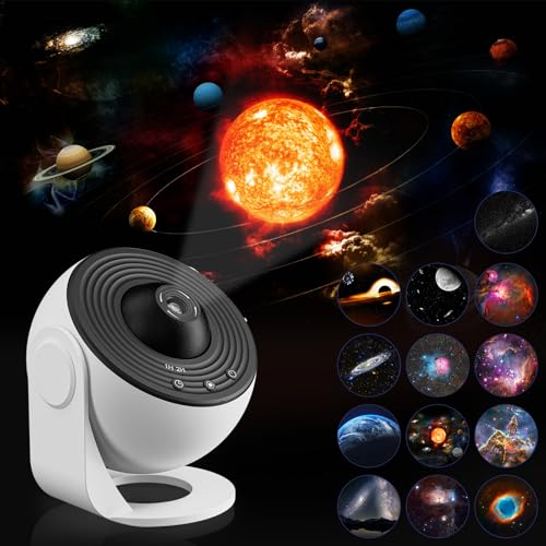 CUTEEEE Sternenhimmel Projektor Sternprojektor Planetarium Oberlicht Galaxie Projektor Weltraumprojektor mit 13 Filmscheiben–Mond,Sonnensystem,nebel Sternenhimmelprojektor Nachtlicht Galaxielampe von CUTEEEE