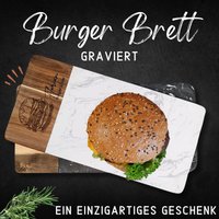 Schneidebrett Personalisiert Aus Holz & Marmor Mit Gravur, Personalisierte Geschenkidee Männer, Servierbrett Burger in Premiumqualität von CUTEGeschenke