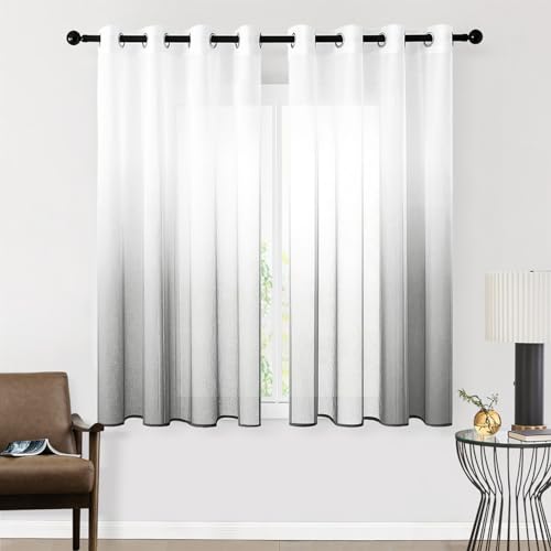 CUTEWIND Farbverlauf Vorhang Weiß-Grau Voile Gardinen Transparent mit Ösen Ösenschal Dekoschal Fensterschal für Wohnzimmer Schlafzimmer 140cm x 160cm (B x H) 2er Set von CUTEWIND