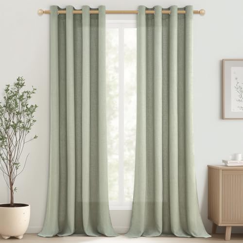 CUTEWIND Extra Lange Gardinen und Vorhänge Leinen Salbeigrün Halbtransparent Schlafzimmer, Gardinen mit Ösen 2er Set, Vorhang Leinenoptik Wohnzimmer 260 cm Lang 140 cm Breit, Gardine Landhaus von CUTEWIND