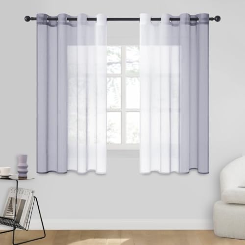 CUTEWIND Farbverlauf Vorhänge mit Ösen Transparente Gardinen Tüll und Voil Dekoschal für Fenster Schlafzimmer und Wohnzimmer 145x138cm (HxB) Weiß Grau 2er Set von CUTEWIND