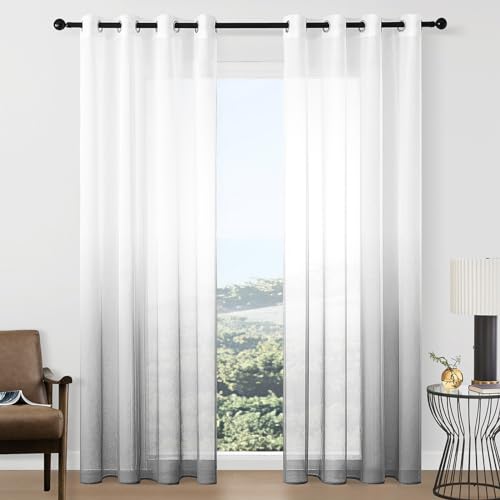 CUTEWIND Farbverlauf Vorhänge mit Ösen Transparente Gardinen Tüll und Voile Dekoschal für Fenster Schlafzimmer und Wohnzimmer 2er Set 225x140cm (HxB) Weiß-Grau von CUTEWIND