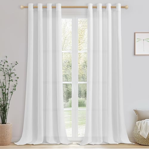 CUTEWIND Gardine Weiß Leinenoptik Halbtransparent Gardinen mit Ösen 2er Set, 260 cm Lang, 140 cm Breit, Extra Lange Vorhänge Weiss Leinen Ösenschal für Wohnzimmer Modern Schlafzimmer von CUTEWIND