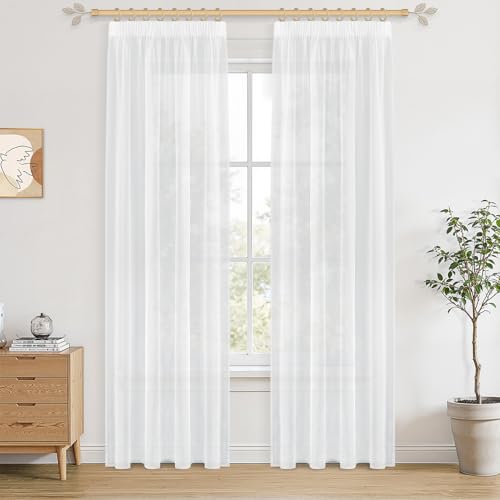 CUTEWIND Gardine Weiß Transparent 240x140cm (HxB) Vorhänge Durchsichtig für Schienensystem 2er Set Boho Gardinen Wohnzimmer Kräuselband, Ideal für Schlafzimmer, Wohnzimmer, Küche und Kinderzimmer von CUTEWIND
