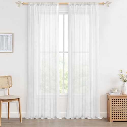 CUTEWIND Gardine Weiße 280X140 cm (HXB) 2er Set Vorhänge Halbtransparent Schlafzimmer mit Stangendurchzug Leinenoptik Gardinen Schlafzimmer Modern Transparent 280cm Hoch von CUTEWIND