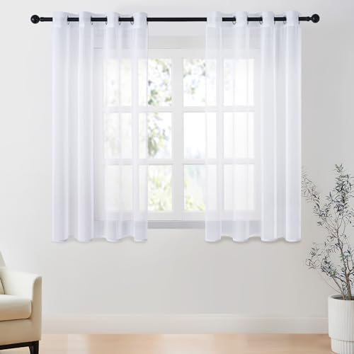 CUTEWIND Gardinen mit Ösen Weiß, Wohnzimmer Gardinen Modern 2er Set, Vorhang Transparent 160 cm Hoch, Vorhänge Schlafzimmer Weiss 140 cm Breit, Ösenvorhänge Gardinen Schals Fenster Gardine von CUTEWIND