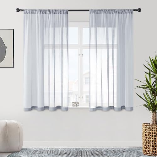 CUTEWIND Gardinen Kurz Volie Vorhänge mit Stangendurchzug Halbtransparent Vorhang aus Polyester Gardinen Wohnzimmer 140x160cm(BxH) 2er Set Grau von CUTEWIND