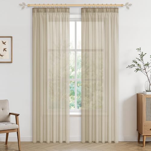 CUTEWIND Gardinen Schienensystem 245x140cm (HxB) Gardine Beige Leinenoptik Wohnzimmer Modern Vorhang Transparent Boho Style 2 Stück für Schlafzimmer, Wohnzimmer und Kinderzimmer von CUTEWIND