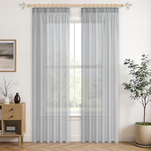CUTEWIND Gardinen Schienensystem 245x140cm (HxB) Gardine Grau Leinenoptik Wohnzimmer Modern Vorhang Transparent Boho Style 2 Stück für Schlafzimmer, Wohnzimmer und Kinderzimmer von CUTEWIND