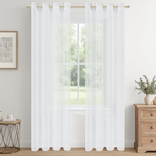 CUTEWIND Gardinen Weiß Transparent Vorhänge Weiss Schlafzimmer Ösenschal 2er Set, 200 cm Lang, 140 cm Breit, Vorhang mit Ösen Durchsichtig Gardine Fenster Wohnzimmer Kinderzimmer CUTEWIND Gardinen Weiß Transparent Vorhänge Weiss Schlafzimmer Ösenschal 2er Set, 200 cm Lang, 140 cm Breit, Vorhang mit Ösen Durchsichtig Gardine Fenster Wohnzimmer Kinderzimmer von CUTEWIND