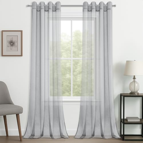 CUTEWIND Gardinen aus Polyester mit Ösen Halbtransparent Einfarbige Vohänge für Wohnzimmer Schlafzimmer 2 Stücke Grau 140 x 260cm （B x H） von CUTEWIND