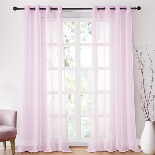 CUTEWIND Gardinen aus Polyester mit Ösen Halbtransparent Einfarbige Vohänge für Wohnzimmer Schlafzimmer 2 Stücke Rosa 140 x 260cm （B x H） von CUTEWIND