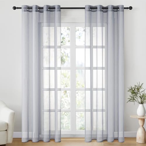 CUTEWIND Gardinen mit Ösen Halbtransparent Einfarbig Vorhänge für Fenster Schlafzimmer Wohnzimmer Moderne und Elegante Gardine 140x245cm(B x H) 2er Set je Grau von CUTEWIND