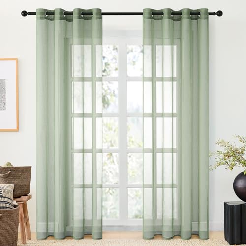 CUTEWIND Gardinen mit Ösen Halbtransparent Einfarbig Vorhänge für Fenster Schlafzimmer Wohnzimmer Moderne und Elegante Gardine 140x245cm(B x H) 2er Set je Grün von CUTEWIND