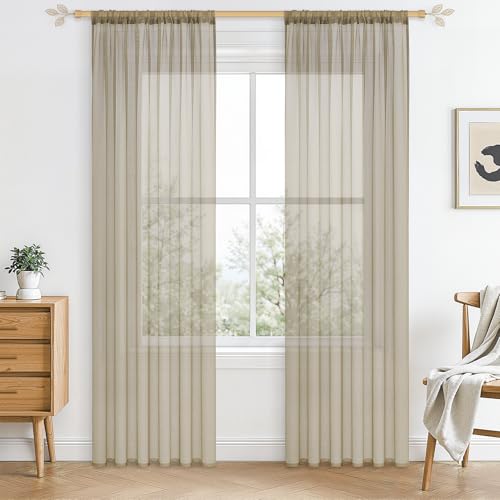 CUTEWIND Gardinen mit Stangendurchzug Vorhänge aus Voile Gardine für Wohnzimmer Modern Halbtransparent Garidnenschal 2 Stüke 140x245cm(BxH) Beige von CUTEWIND