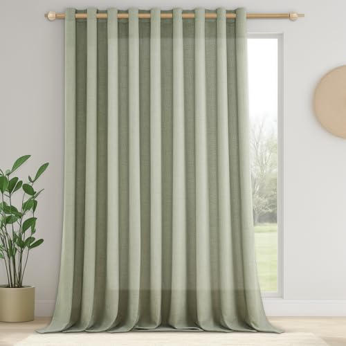 CUTEWIND Leinen Vorhang mit Ösen Lichtdurchlässig Ösenschal Salbeigrün 1 Stück H 240 x B 200 cm Voile Gardinen Leinenoptik für Wohnzimmer Schlafzimmer Große Fenster Curtains Living Room von CUTEWIND