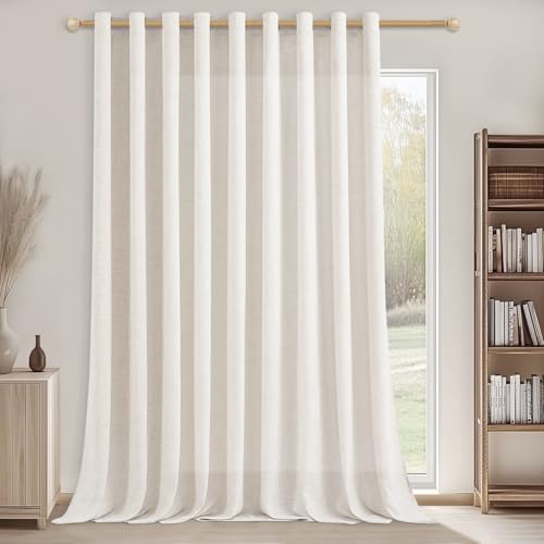 CUTEWIND Linen Curtains Living Room Vorhang mit Ösen Lichtdurchlässig 1 Stück H 240 x B 200 cm Voile Gardinen Leinenoptik für Wohnzimmer Schlafzimmer Große Fenster, Elfenbeinweiß von CUTEWIND