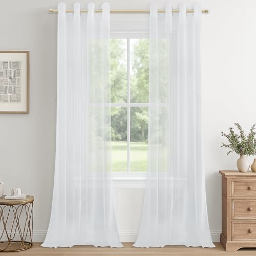 CUTEWIND Schlafzimmer Gardinen und Vorhänge Weiss Transparent Wohnzimmer Modern 2er Set, Vorhang Weiß mit Ösen Durchsichtig 250 cm Lang, Fenster Gardine Voile Kinderzimmer 140 cm Breit von CUTEWIND