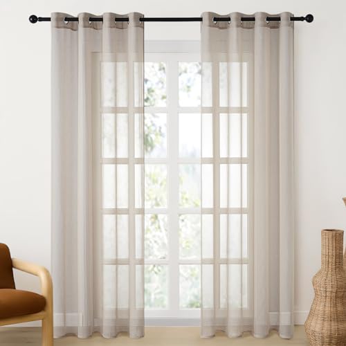 CUTEWIND Vorhang Beige Transparent Stores Gardinen mit Ösen 2er Set, 225 cm Lang, 140 cm Breit, Gardinen Wohnzimmer Modern Leinenoptik, Gardinen Schal Durchsichtig Ösenvorhänge Schlafzimmer von CUTEWIND