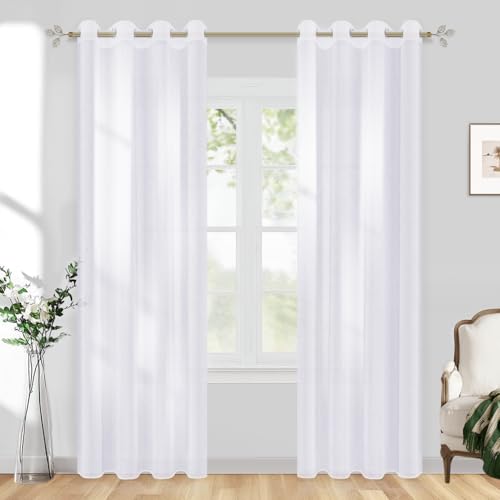 CUTEWIND Voile Gardinen Wohnzimmer - Voile Halbtransparente Vorhang mit Ösen Dekoschals Gardine Halbtransparent Voile Vorhänge aus Polyester Weiss B 140 x H 225 cm 2er Set von CUTEWIND