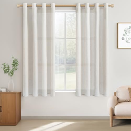 CUTEWIND Vorhänge Kurz Landhausstil Gardinen mit Ösen Leinenoptik Halbtransparent für Wohnzimmer Küche Fenster 2er Set Vorhang Boho Schlafzimmer Kinderzimmer, H 145 x B 140 cm, Elfenbeinweiß von CUTEWIND