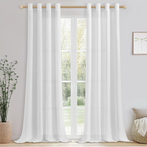 CUTEWIND Vorhänge Weiss mit Ösen Voile Gardinen Leinenoptik Halbtransparent für Wohnzimmer Schlafzimmer, Vorhang Weiß Leinen 250 cm Lang 140 cm Breit Gardinenschals 2er Set von CUTEWIND