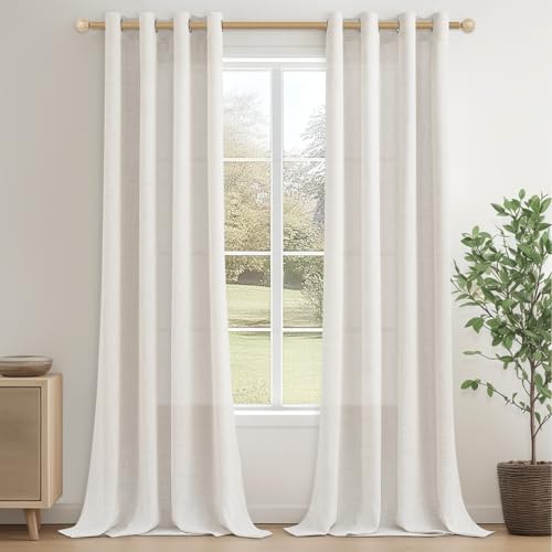 CUTEWIND Vorhänge mit Ösen Voile Gardinen Leinenoptik Halbtransparent für Wohnzimmer Schlafzimmer, Vorhang Boho Leinen 250 cm Lang 140 cm Breit Gardinenschals 2er Set, Elfenbeinweiß von CUTEWIND