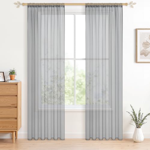 CUTEWIND Vorhänge mit Stangendurchzug Gardinen in Leinenoptik Stores Gardine Transparent Vorhang für Wohnzimmer Schlafzimmer 140x225(BxH) 2er Set je Grau von CUTEWIND