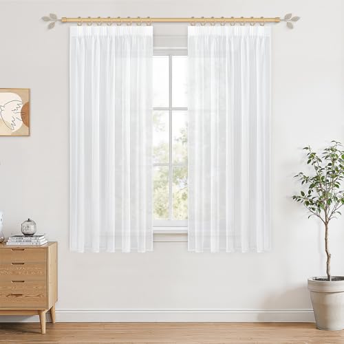 CUTEWIND Vorhang Transparent Weiß für Schienensystem 145X140cm (HxB) 2er Set Gardinen Weiss Halbtransparent Kurz Vorhang Boho Weiß, Ideal für Schlafzimmer, Wohnzimmer, Küche und Kinderzimmer von CUTEWIND