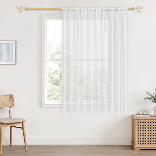 CUTEWIND Vorhang Weiß für Wohnzimmer 150X200cm (HxB) Gardinen mit Stangendurchzug Weiss Halbtransparent Boho Gardine für Wohnzimmer Schlafzimmer Stores Kinderzimmer und Küchen 1er Set von CUTEWIND