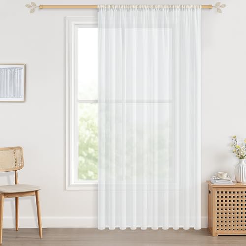 CUTEWIND Vorhang Weiß für Wohnzimmer 225X200cm (HxB) Gardinen mit Stangendurchzug Weiss Halbtransparent Boho Gardine für Wohnzimmer Schlafzimmer Stores Kinderzimmer und Küchen 1er Set von CUTEWIND