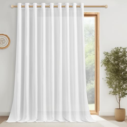 CUTEWIND Vorhang Weiß mit Ösen Leinenoptik Halbtransparent Ösenvorhang 1 Stück H 240 x B 200 cm Voile Gardinen Leinen Weiss für Wohnzimmer Schlafzimmer Große Fenster von CUTEWIND