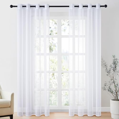 CUTEWIND Weiße Vorhänge mit Ösen Transparent Schlafzimmer 2er Set, Vorhang Durchsichtig 230 cm Lang, Voile Gardinen Weiss Wohnzimmer 140 cm Breit, Curtains Living Room von CUTEWIND