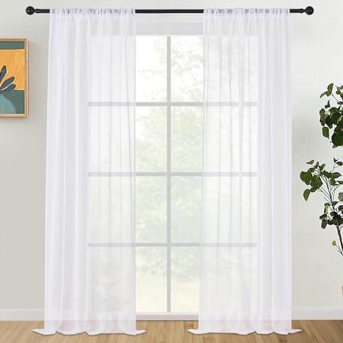 CUTEWIND Weißer Vorhang mit Stangendurchzug Voile Vorhänge Schlafzimmer Transparent Vorhang für große Fenster 140x260cm BxH 2er-Pack von CUTEWIND