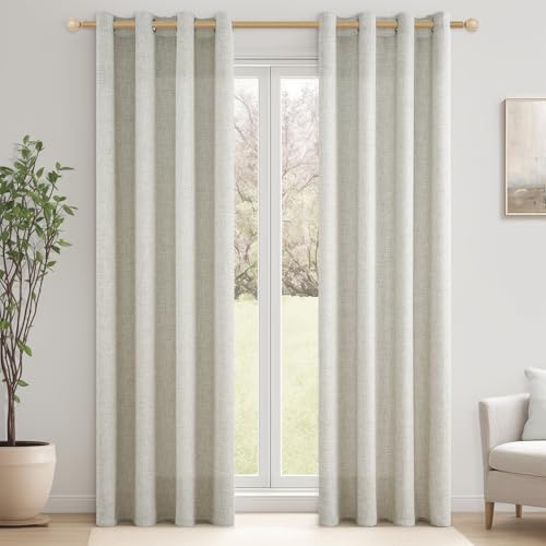 CUTEWIND Wohnzimmer Vorhänge mit Ösen und Gardinen Leinen Halbtransparent Ösenschal 2er Set H 200 x B 140 cm Leinenvorhänge Gardine Schlafzimmer Balkontür Innen Vorhang Leinenoptik von CUTEWIND