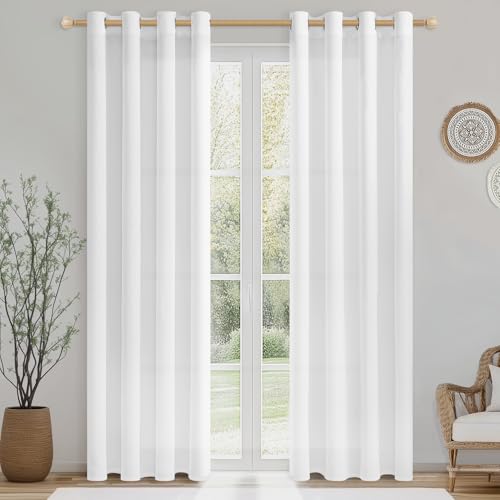 CUTEWIND Wohnzimmer Vorhänge mit Ösen und Voile Gardinen Weiß Leinen Halbtransparent Ösenschal 2er Set H 200 x B 140 cm Leinenvorhänge Vorhang Weiss Linen Curtains Living Room von CUTEWIND