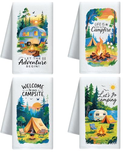CUTHOLLOW Camping-Element Deko Trockentuch 4er-Set, Weich & Saugfähig Geschirrtücher Microfaser für Küche, Tee, Kaffee, Bar, Zuhause, Campingfreunde zur Einweihung, Geburtstag von CUTHOLLOW