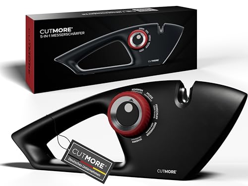 CUTMORE® Diamant Messerschärfer – 5-in-1 Premium Messerschleifer für Messer, Brotmesser & Scheren – Profi Präzisionswinkel – rutschfest, einfach, effektiv – Bekannt aus Hobbykoch-Community von CUTMORE