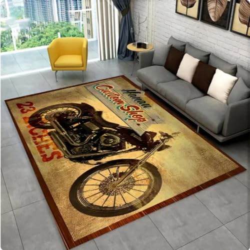 CUTSKY Teppich Retro Vintage Motorrad Bereich Teppich groß, Teppich Teppich für Wohnzimmer Schlafzimmer Sofa Doormat Dekor Bodenmatte 80X150cm von CUTSKY