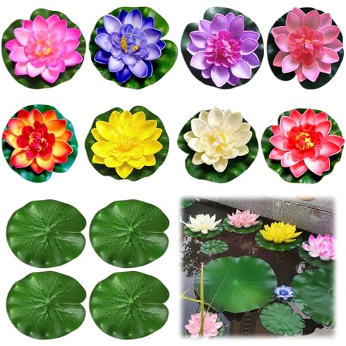 CUVZORA 12 Stück Realistischen Künstliche Lotusblumen und Lotusblättern, Schwimmende Seerose Klein,8 Farben künstlich Seerosen Deko, Ideal für Aquarium, Garten, Teichdeko und Brunnen Deko Draußen CUVZORA 12 Stück Realistischen Künstliche Lotusblumen und Lotusblättern, Schwimmende Seerose Klein,8 Farben künstlich Seerosen Deko, Ideal für Aquarium, Garten, Teichdeko und Brunnen Deko Draußen von CUVZORA