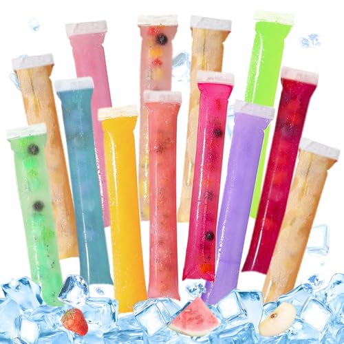 CUVZORA 200 Stück Wassereis Tüten mit Trichter, Popsicle Formen Beutel, BPA-freie Eiscreme Beutel, Selbstgemachte DIY-Eis am Stiel, für Joghurt,Eis am Stiel, Eiscreme und Fruchtsäfte(28 * 5cm) von CUVZORA