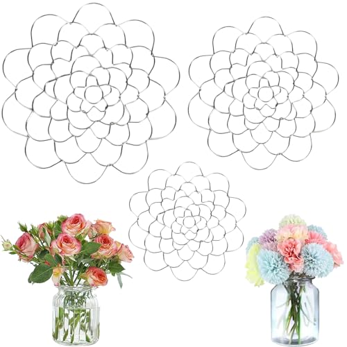 CUVZORA 3 Stück Blumenretter Stielhalter Blumen, Blumenstrauß Arrangementhalter, DIY Blumenarrangements Blumenfrosch, Blumen Bouquet Twister, Blumengitter für Vasen(Silber) von CUVZORA