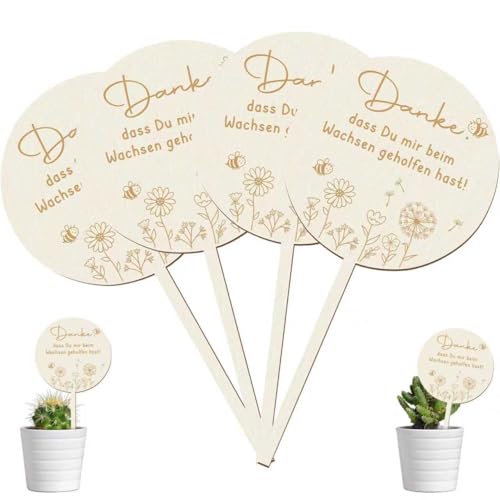 CUVZORA 4 Stücke Holz Blumenstecker Danke Dass Du Mir Beim Wachsen Geholfen Hast, Holzkarte, Blumentopf Holzstecker für Kita Kindergarten Abschiedsgeschenk Erzieherin Danke Geschenk von CUVZORA